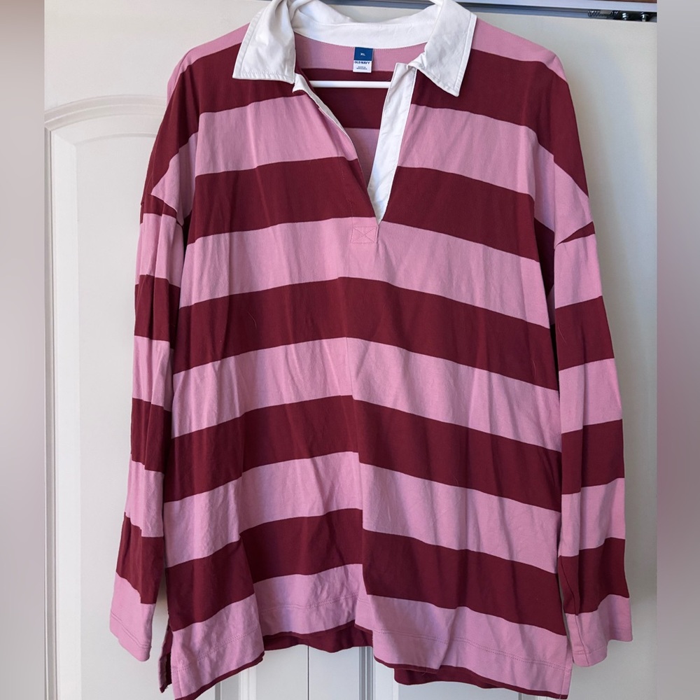 Old Navy Pink and Burgundy Striped Shirt